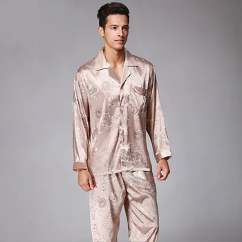 

Sexy Sleep Wearman Silk Pajamas for Men Satin Sleepwear Pijama Man Pajama Set Luxury Men Clothing Nightwear Long Sleeves 2020