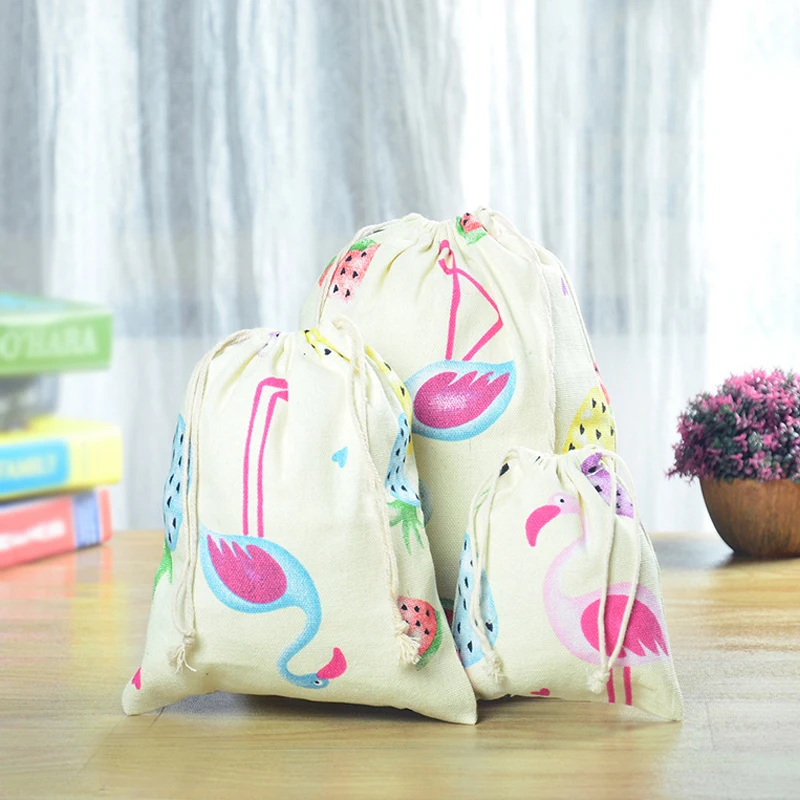 1 шт. хозяйственная сумка новые летние модные розовые веревочной сумкой свежий мультфильм ручной работы хлопковый материал с печатным рисунком льняная белая сумка для хранения - Цвет: 8
