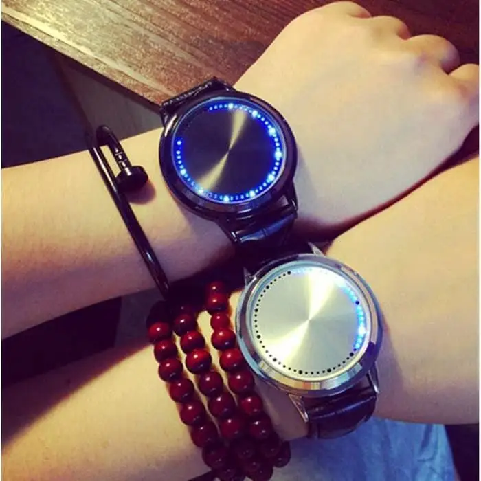 

Couple Watches LED Touch Screen Leather Strap 60 Blue Lights Digital Watch