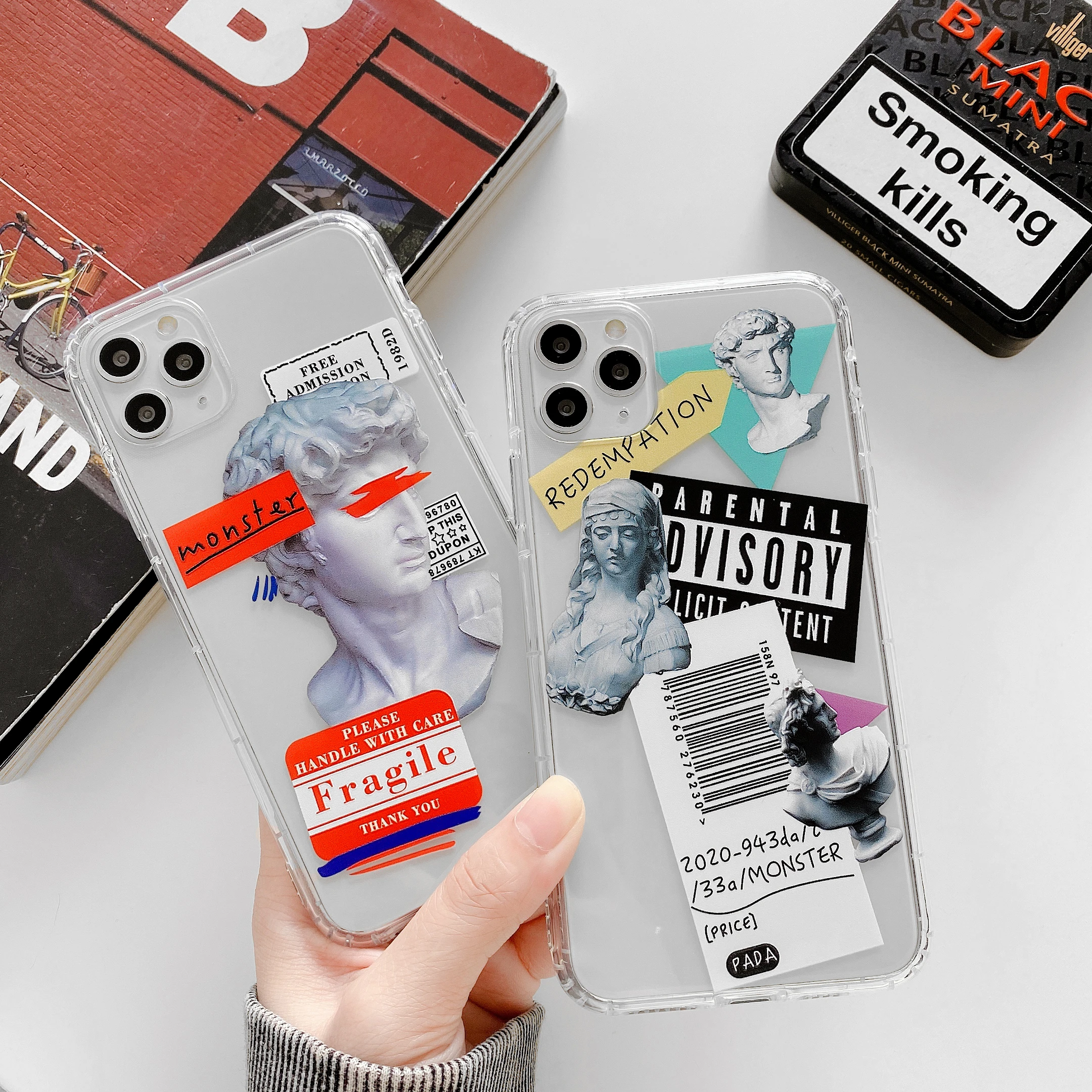 INS Trend Label Barcode Status David Sederhana Transparan Silikon Casing Penutup Ponsel untuk Iphone 11 12 Pro Max X XR XS 7 8 6S Plus