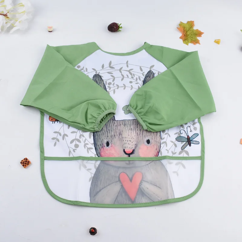 New Baby Bibs Toddler Baberos Bavoir Animals Waterproof Long Sleeve Apron Cartoon Children Feeding Smock Bib Baby Stuff - Цвет: B
