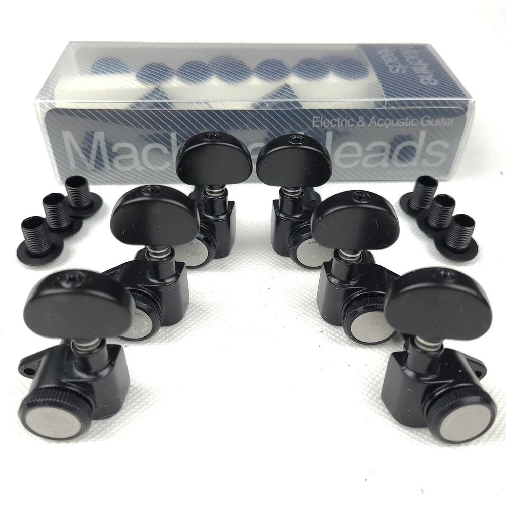 1 Set Kaynes 3R3L verriegelbare Mechaniken für E-Gitarren, passend für LP SG E-Gitarren, mit Saitenverriegelung, schwarz – Detail 5