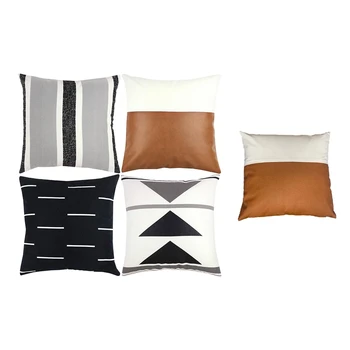 

Promotion! 5 Pcs 45X45Cm Leather Simple European Style Sofa Cushion Covers Pillow Cover Pillowcase, 4 Pcs Black White Geometric
