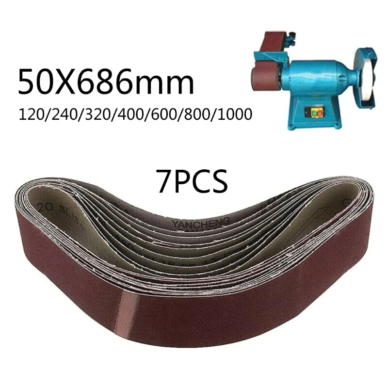 

B2RF 7Pcs/Set Abrasive Sanding Belts Belt 120/240/320/400/600/800/1000 Grits Wood Grinding Sander Tools Aluminum Oxide 50x686