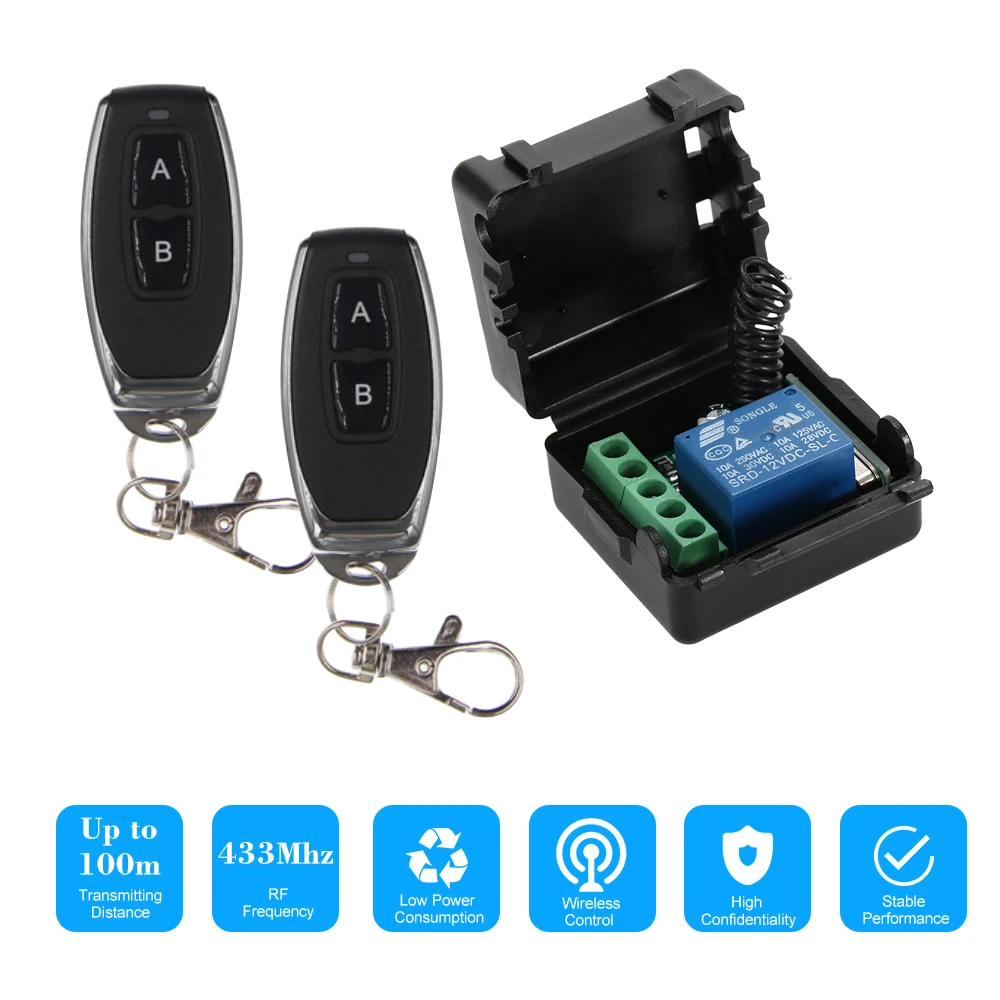 

433Mhz Wireless Remote Control Switch DC 12V 1CH Relay Receiver Transmitter Remote Controls 1527 Universal Remote Control Switch