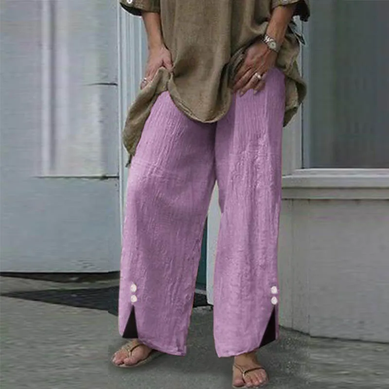 Pink Брюки ZANZEA женские брюки с широкими штанинами осенние винтажные Botton Pantalon Femme длинные брюки плюс размер повседневная Рабочая Уличная Одежда S-5XL - Цвет: Pink