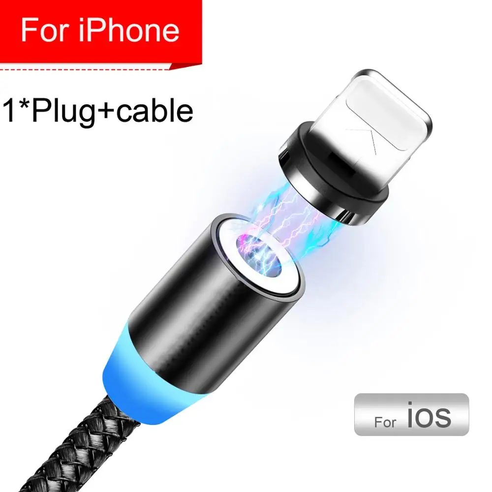 BaySerry светодиодный магнитный зарядный кабель Micro usb type C кабель провод для быстрого заряда для samsung S9 Xiaomi для iPhone 11 XR USB C - Цвет: Black iOS Cable