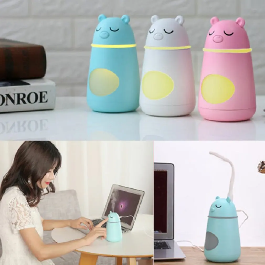 260 мл Mini Bear USB увлажнитель воздуха диффузор очиститель воздуха с распылителем светодиодный светильник 2 в 1 мультяшный увлажнитель воздуха для офиса дома спальни