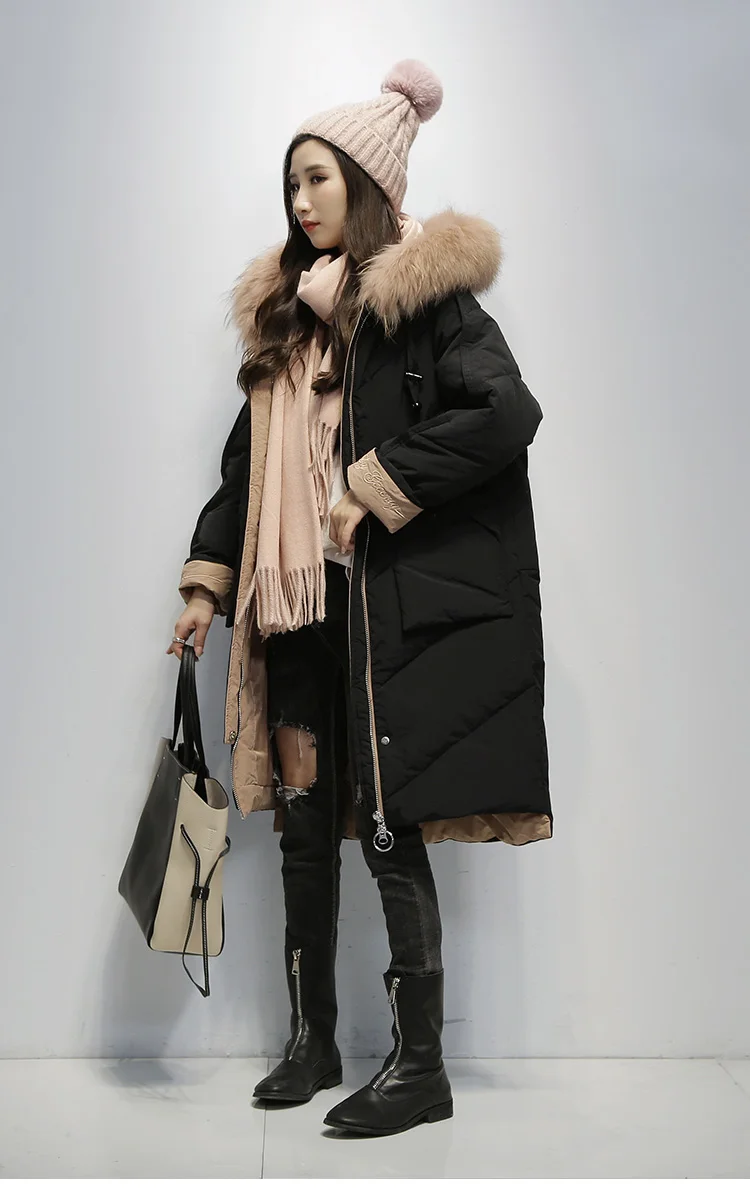 Плотное свободное пуховое пальто Женская длинная куртка новое пальто зимнее женское теплое пуховое пальто с меховым воротником с капюшоном Женское пальто WM65