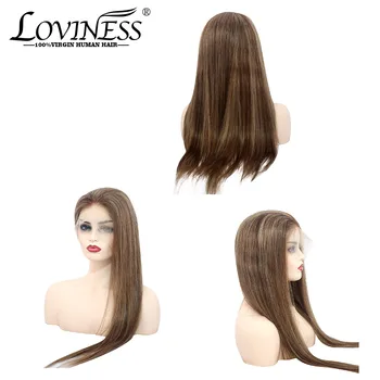 

LOVINESS Honey Black And Brown Highlight 13*6 Human Hair Lace Front Wig 150% Brazilian 8-26 Remy Ombre Colored Straight Hair Wig