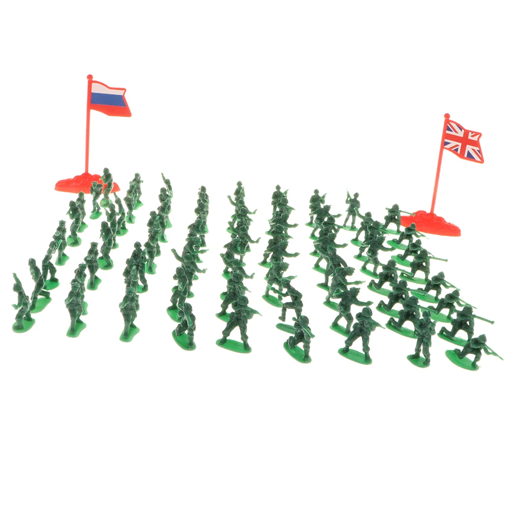 200Pcs Toy Soldiers Figures - 2cm Army Men Action Figures for Sand Scene Model Accessories w/ Flags Various Pose - Green