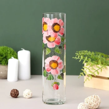 

Vase "Cylinder" pink chamomile, hand painted