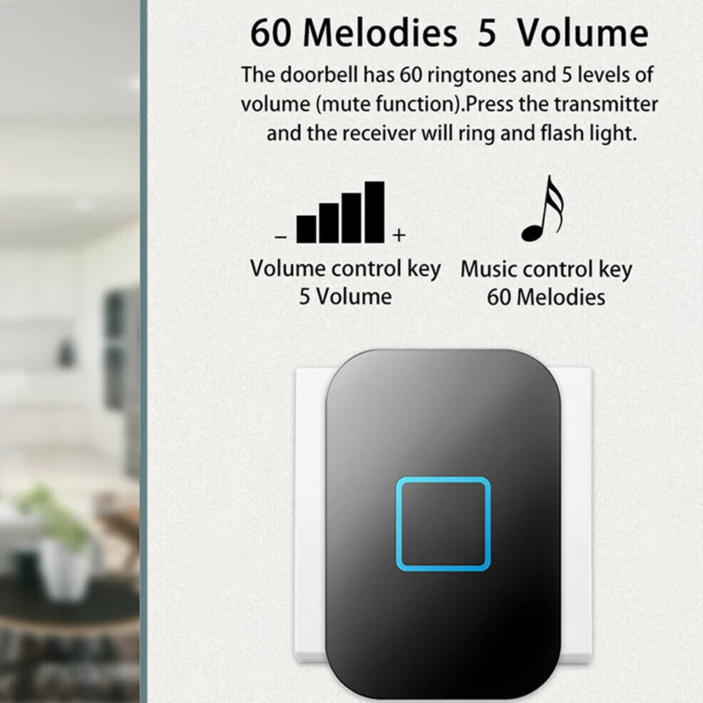 Waterproof Wireless Doorbell Outdoor Door Bell Security Smart Home Welcome Doorbells Loud 60 Chime LED Flash 300M 3