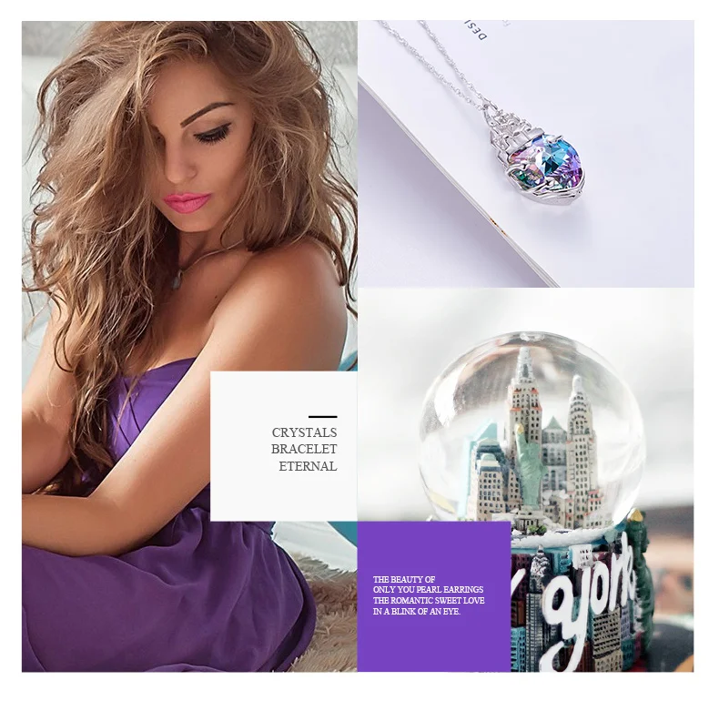 Cdyle, фиолетовое сердце, кристалл от Swarovski, Очаровательное ожерелье, Серебро S925, сказочный замок, ожерелье, женские вечерние ювелирные изделия принцессы