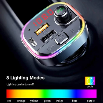 

C13 Bluetooth FM Transmitter for Car,Colors LED Backlit Car Radio Bluetooth Adapter Music Player Hands Free Car Charger