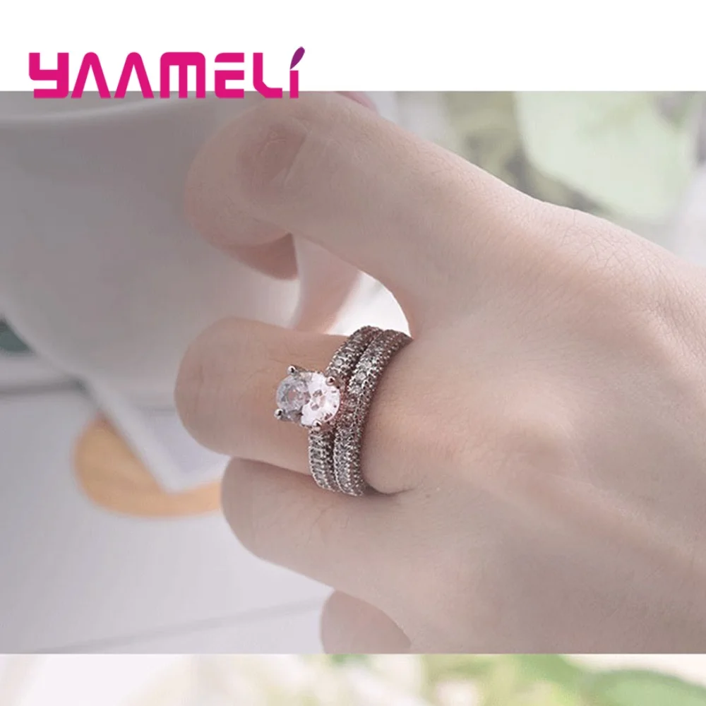 Оригинальное 925 Серебряное свадебное кольцо AAAAA+ кубический цирконий ОВАЛЬНЫЙ CZ Кристалл 2 шт набор кольца для мужчин и женщин пары Свадьба Помолвка
