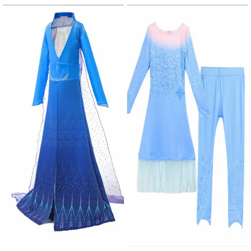 

Anime Frozen 2 cosplay Snow Queen Elsa princess dress kids birthday party costume scene halloween show costumes and wig