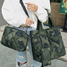 

Large Camouflage Cotton Pad Women Shoulder Bag Designer Lingge 3 Bags/set Handbag and Purse Winter Big Tote Quilting Space Bag