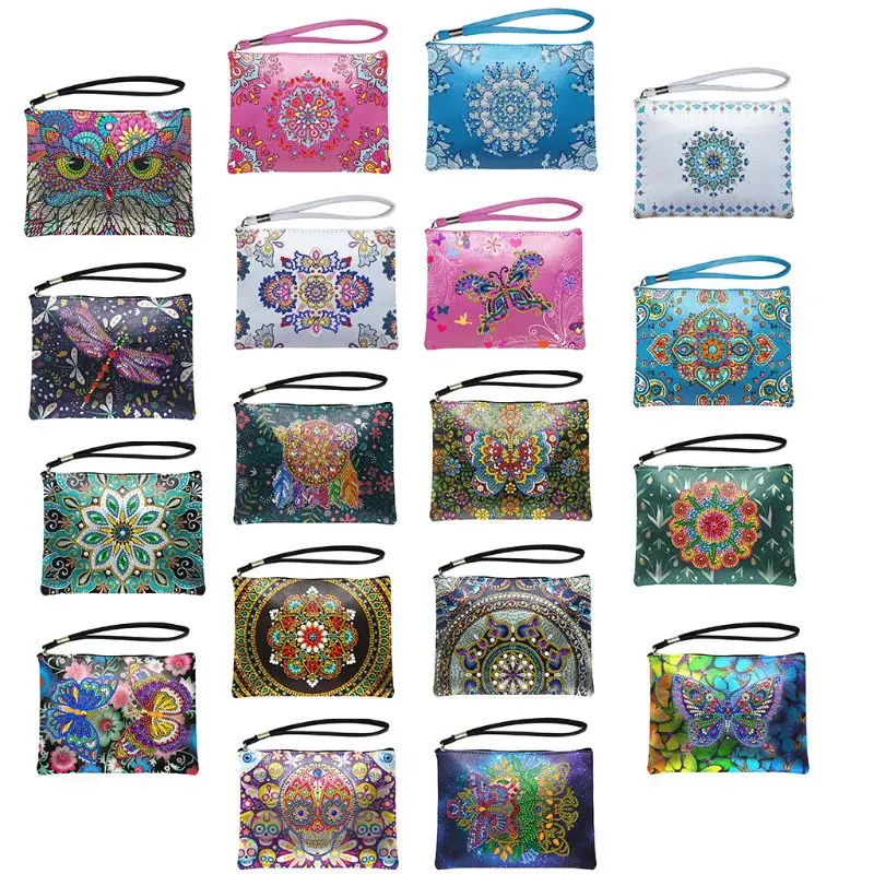 

Women Leather Clutch Wristlet Wallet with Rhinestone Painting Purse Handbag Bag