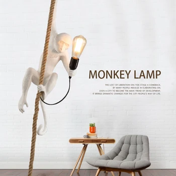 

Nordic Monkey Lamp Shape Resin Pendant Lights Retro LED E27 Restaurant Bedroom Cafe White Pendant Lamp Lighting Kitchen Fixtures
