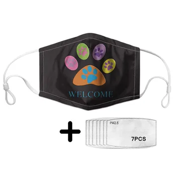 

Face Mask Cute Dog Paw Print Unisex Masque Polyester With 7pcs PM2.5 Filter Paper Breathable Non-disposable Moth Mask Masque