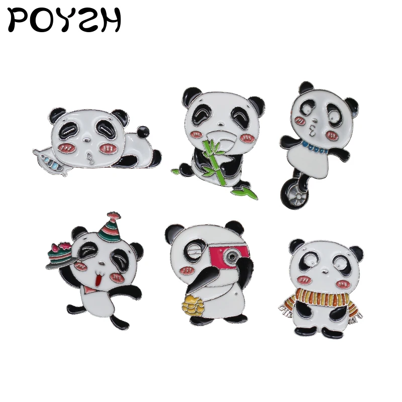 Bamboo loving Sleepy panda Enamel Brooch Squabby Cute animal Lapel Pin ride Unicycle Tour scarf Birthday cake Happy life Badge | Украшения