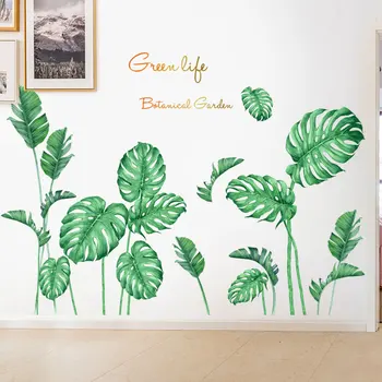 

Removable Green Leaves Wall Stickers for Living room Bedroom Kitchen Vinyl Wall Decals Plants Baseboard Wall Murals Home Decor