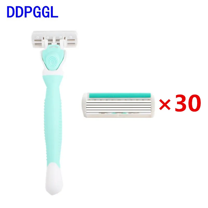 

DDPGGL 1 holder 30 blades Women 6 Layer Razor Blade Ladies System Razor Replaceable blade Stainless Steel Blade Shaver Razor