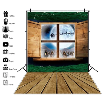 

Photography Backdrops Dreamy Christmas Santa Claus Rural Wooden Board Window Grass Baby Portrait Photo Background Photostudio