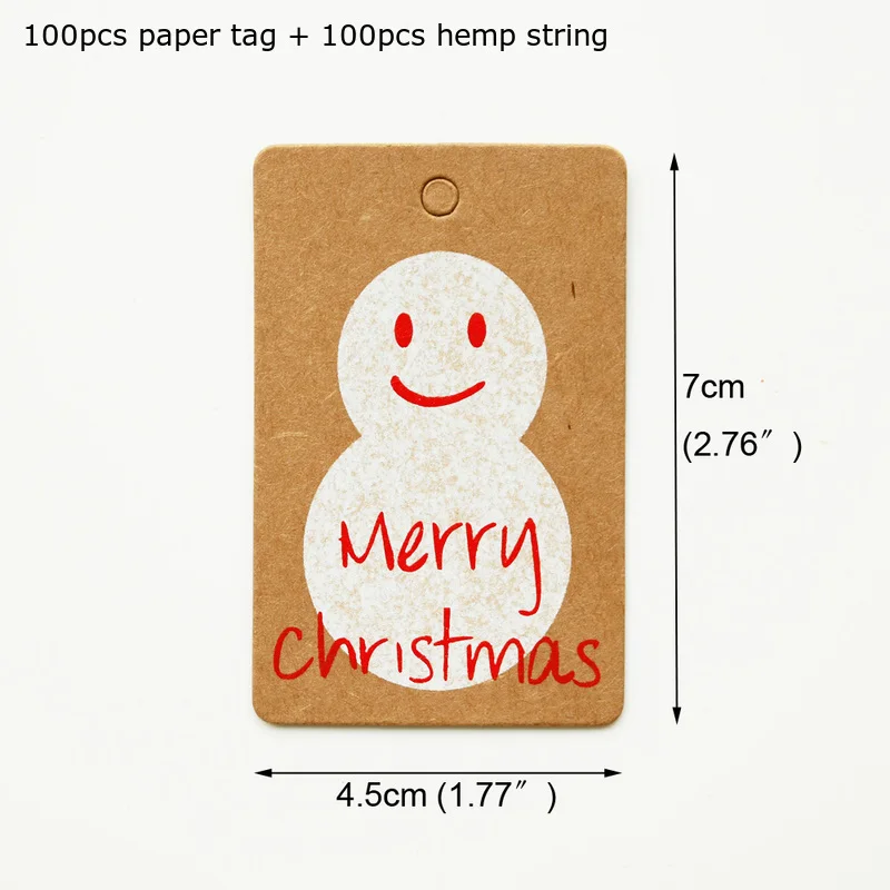 100 шт крафт-бумажные бирки Merry Chrsitmas Санта-Клаус DIY Подарочные бирки вечерние этикетка для упаковки подарка бумага для открыток с пеньковая веревка - Цвет: snowman