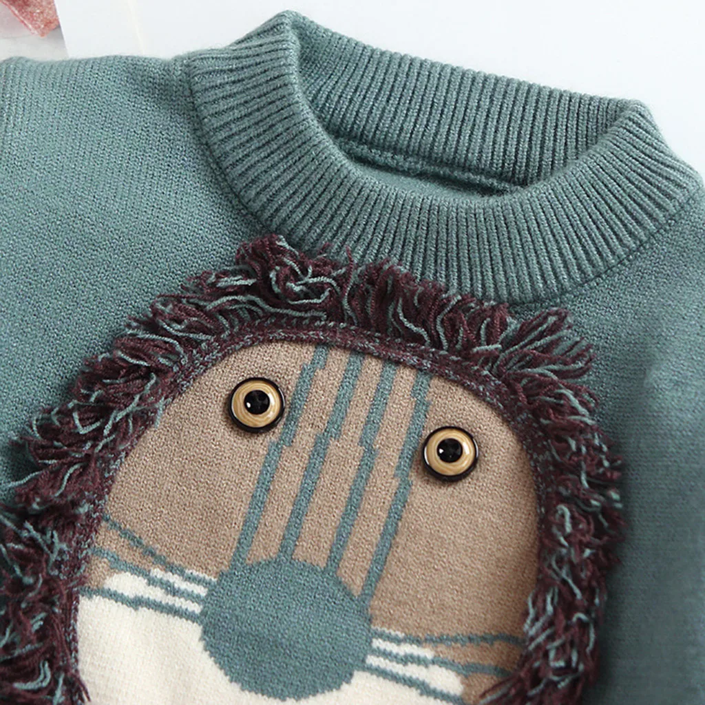 Детский осенний свитер со львом для девочек, теплый свитер с изображением животных для маленьких девочек и мальчиков вязанная крючком Футболка, одежда# C