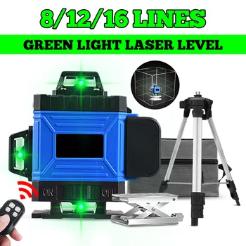 

12/16 Lines 4D Green Laser Level Auto Self-Leveling 360 Horizontal And Vertical Upper Cross Line With Tripod Holder