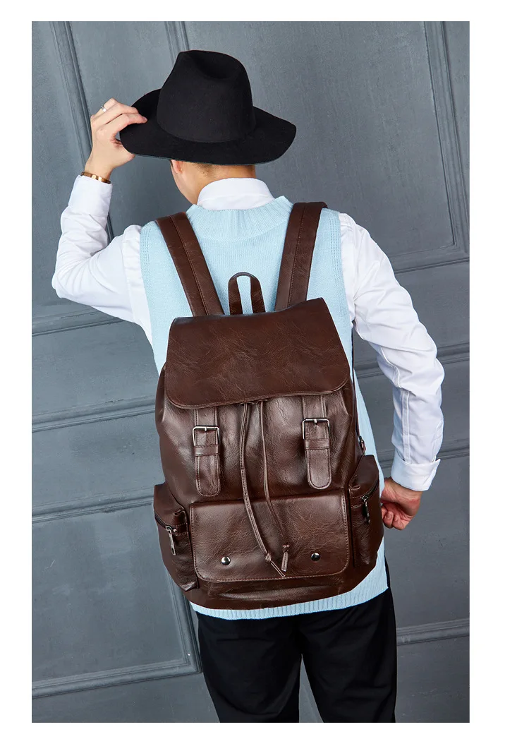 PU Travel Leisure Backpacks Vintage Men Leather Laptop Backpack Bag for Men Teenager Students Retro School Bags Casual Rucksacks (12)