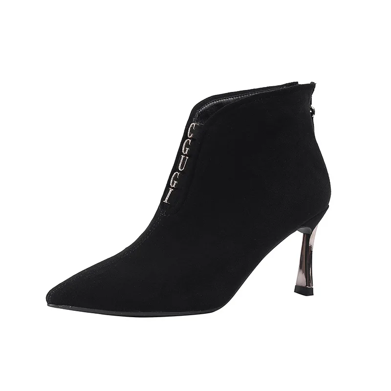 

6286-9 Autumn & Winter 2019 New Style Pointed-Toe Lettered Man-made Diamond Fashion High Heel Shoes Women's Business WOMEN'S Sho