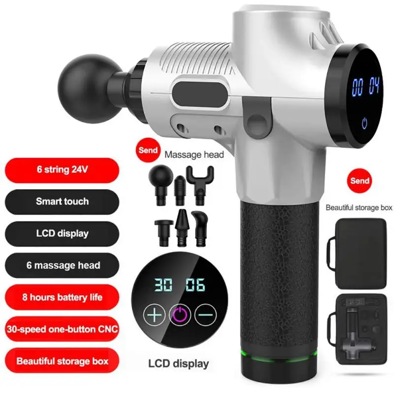 

1200-3200r / Min LCD Digital Muscle Massage Gun Deep Tissue Massager Treatment Gun Exercise Muscle Pain Relief Body Shaping