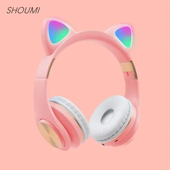 

Bluetooth 5.0 Cat Ear LED Headphones with LED Flashing Glowing Light Headset Gaming Earphones for PC Computer and Mobile Phone