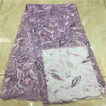 

JAUN african purple lace tulle fabric 2020 high quality embroidery with stones french sequins laces fabrics for party dress