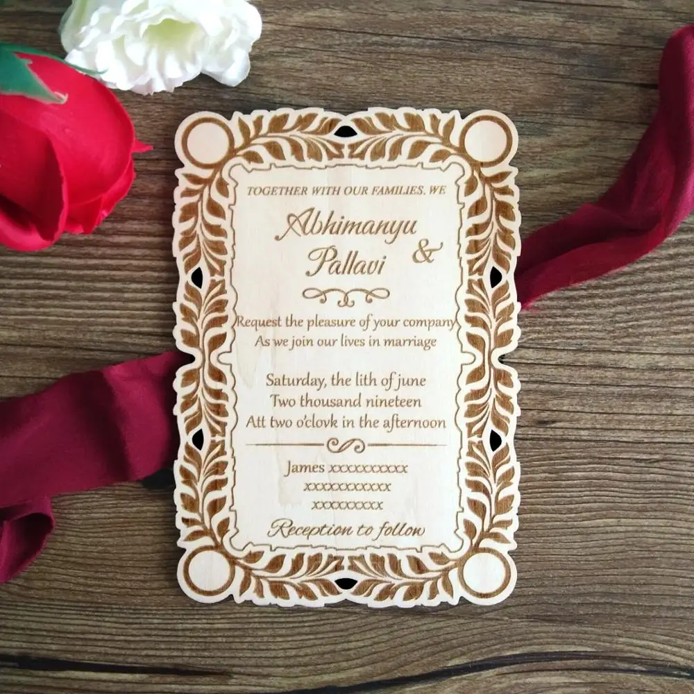  rustic wedding invitation wood wedding invitation engraved wedding invitation card handmade wedding - 32869755504