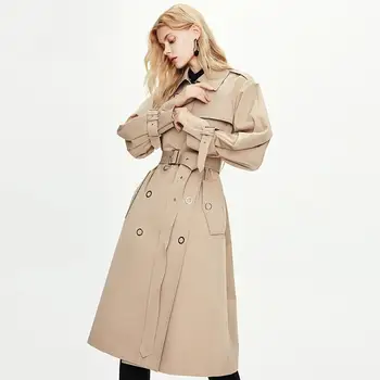 

New Autumn Spring Trench Coat with Belt Turn Down Collar Drouble Breasted Women Long Trench Femme Casaco Abrigo Streetwear