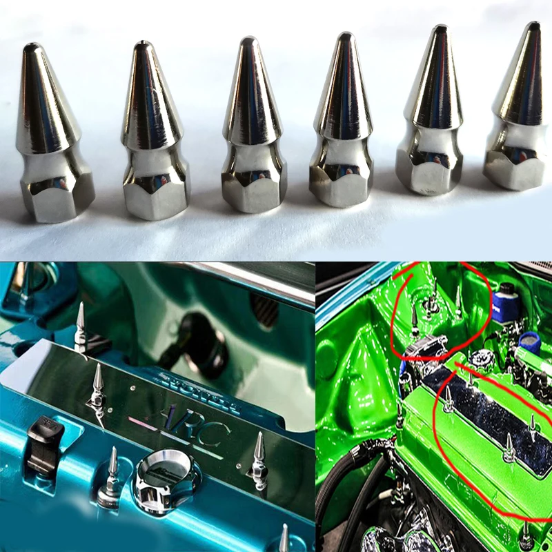 Noblik Spikes Tuner M6X1.0 Spikes Bolt Spiked Valve Cover Engine Bay Baby Spike Dress Up Washer Kit for Engine H23A1 