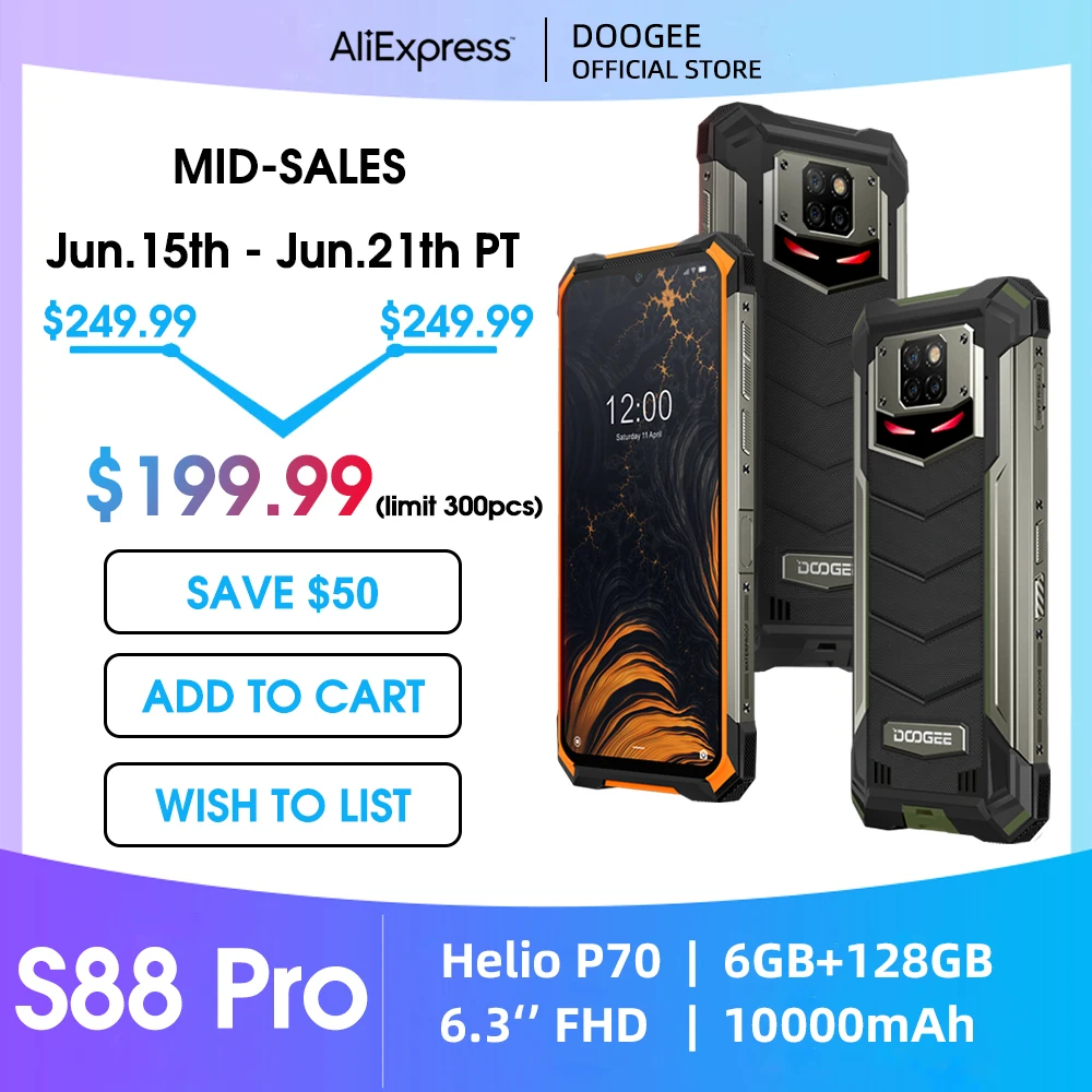 IP68/IP69K DOOGEE S88 Pro Rugged Phone 10000mAh BIG Battery Quick Changing Helio P70 Octa Core 6GB RAM 128GB ROM Android 10 OS|Cellphones| - AliExpress
