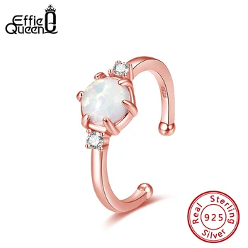

Effie Queen Natural Opal Adjustable Finger Ring 925 Silver Rose Gold Open Ring with 4A Cubic Zircon Jewelry Woman Gift EQR07