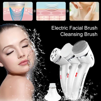 

4 In 1 Wash Facial Cleansing Brush Sonic Vibration Face Cleaner Electric Waterproof Massage with 4 Heads Face Cleaning Apparatus