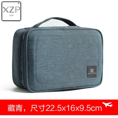 XZP двухслойная цифровая сумка для хранения аксессуаров, органайзер для кабеля, многофункциональная сумка, источник питания, линия передачи данных, дорожный набор, чехол - Цвет: Темно-синий