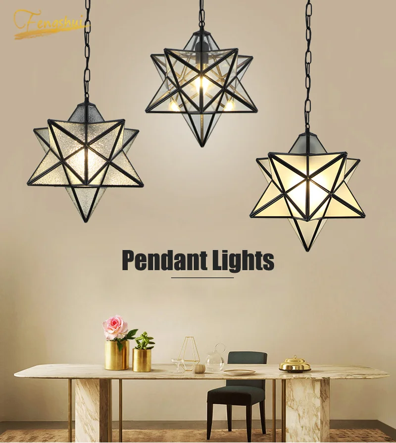 

Nordic Loft Vintage LED Pendant Lights Shooting Star Glass Hanging Lamps for Bar Cafe Corridor Porch Bedroom Decor Light Fixture