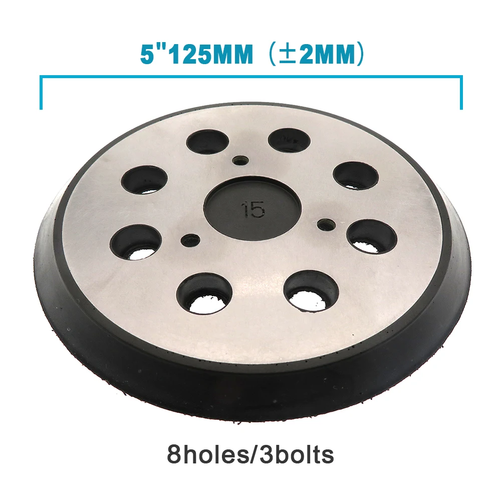 Almofada de lixamento de backup para lixadeira pneumáticas, gancho e placa de laço, lixadeira orbital, ferramentas polidora, 5 pol, 125mm, 8 furos, 3/4 unhas image_1