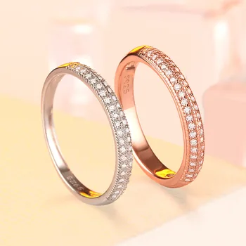 

TL-043 925 Sterling Silver Ring Female Micro Set Double Row Wedding Band Special Design for Engagement Ring