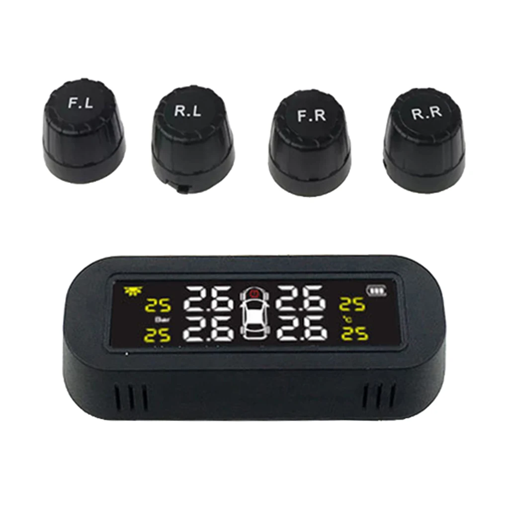 Wireless Solar Power Tyre Pressure Monitoring System Real-time LCD Display & External Sensor Smart Tyre Pressure Gauge