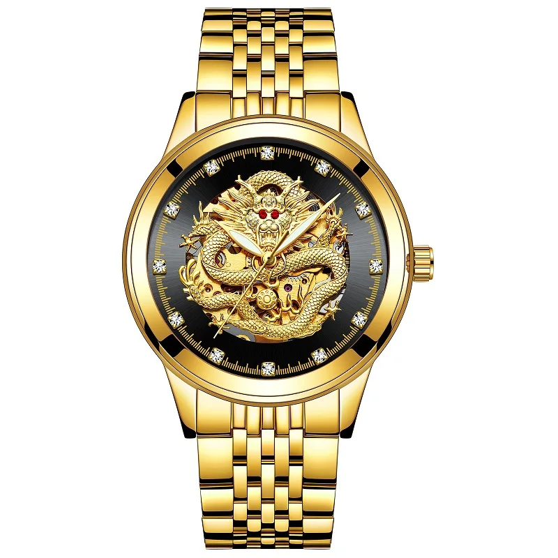 Gold-Black TEVISE модные автоматические механические мужские часы из нержавеющей стали Роскошные самоветер горный хрусталь инкрустированный водопроницаемые светящиеся часы - Цвет: Gold-Black