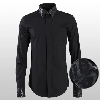 

New Cotton Mens Shirts Luxury Leopard Print Collar Long Sleeve Mens Dress Shirts Plus Size 4xl Slim Fit Party Male Shirts